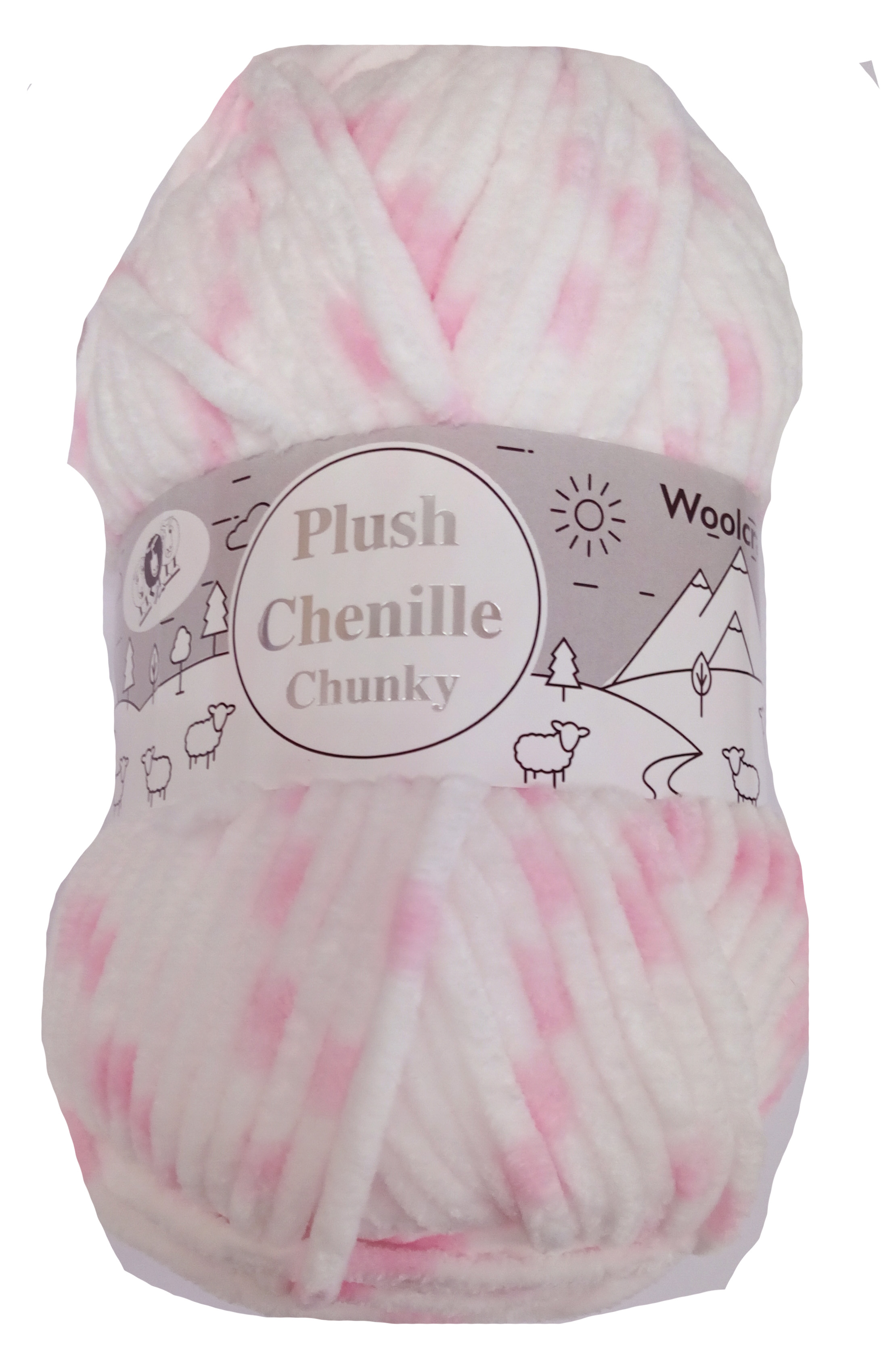 Plush Chenille Chunky Yarn 097 Pink & White